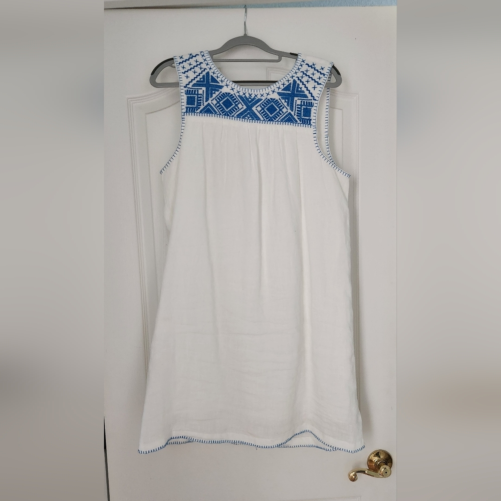 White Linen Embroidered Lucky Brand Dress.